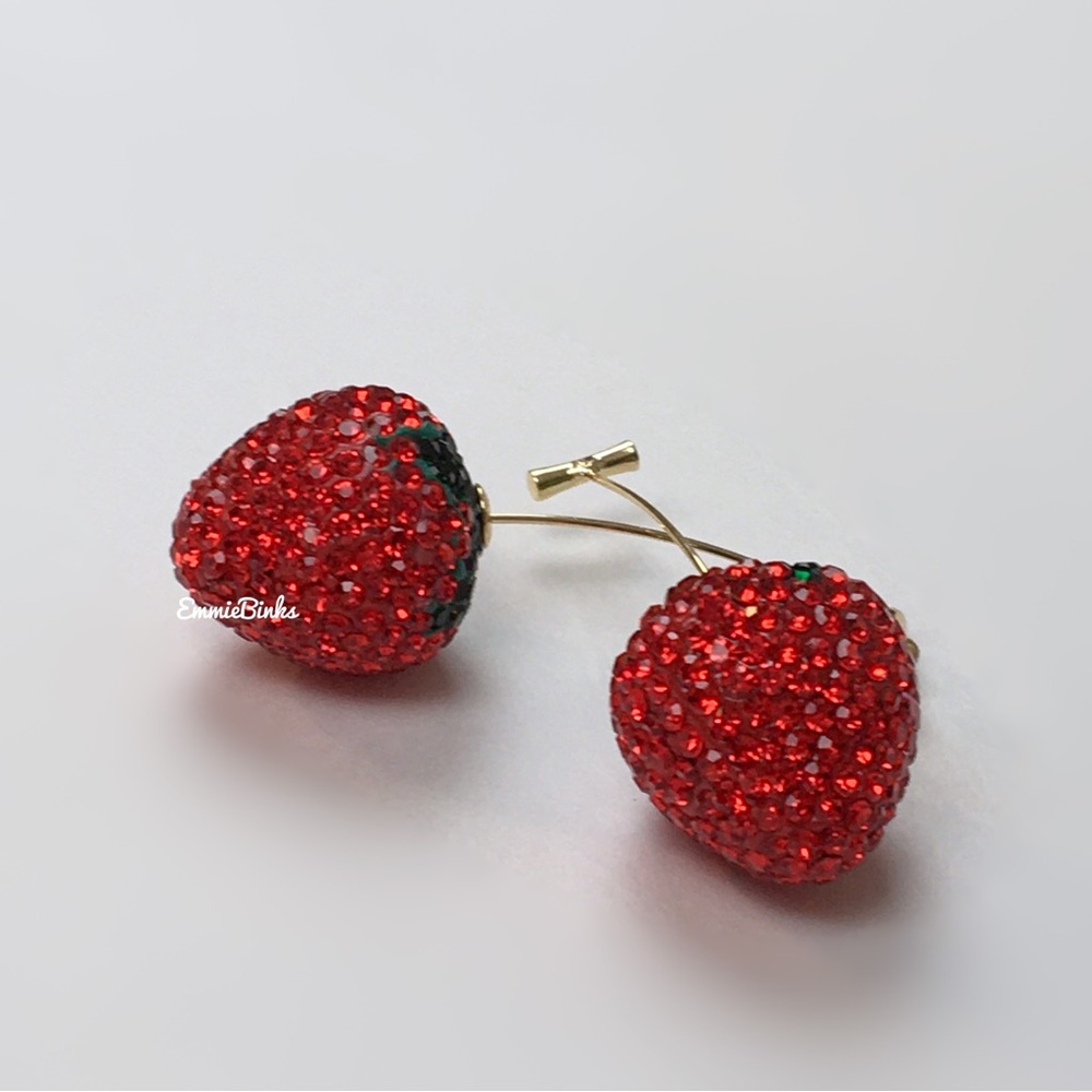 New Free People Strawberry And Stem Fruit Threader Dangle Earrings - Picture 8 of 15